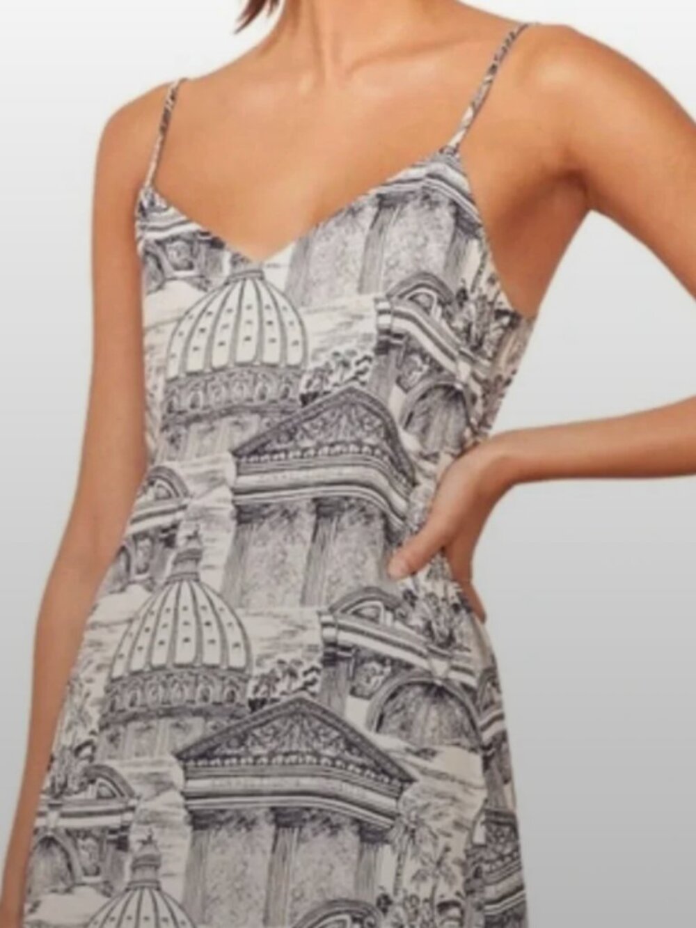 Reformation Mini Slip Dress Womens Sz XL Seville Rome Print Navy White Coquette